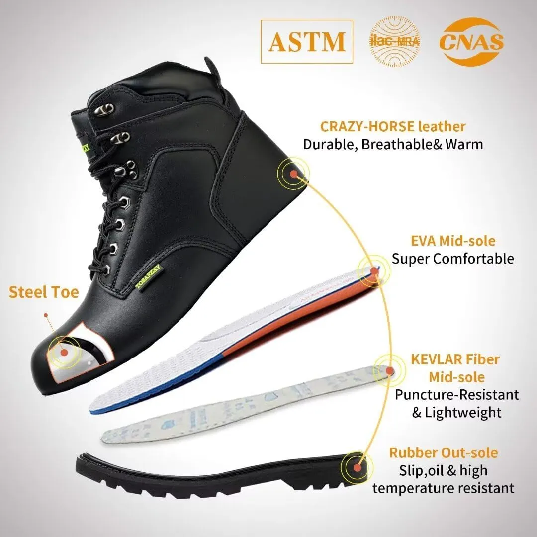 Work Safety Boots for Men Durable Crazy-Horse Leather Indestructible Steel Toe Waterproof and Non-Slip Better Warmth Men Work Shoes