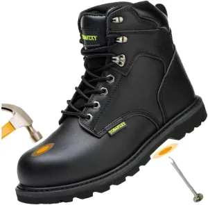Work Safety Boots for Men Durable Crazy-Horse Leather Indestructible Steel Toe Waterproof and Non-Slip Better Warmth Men Work Shoes