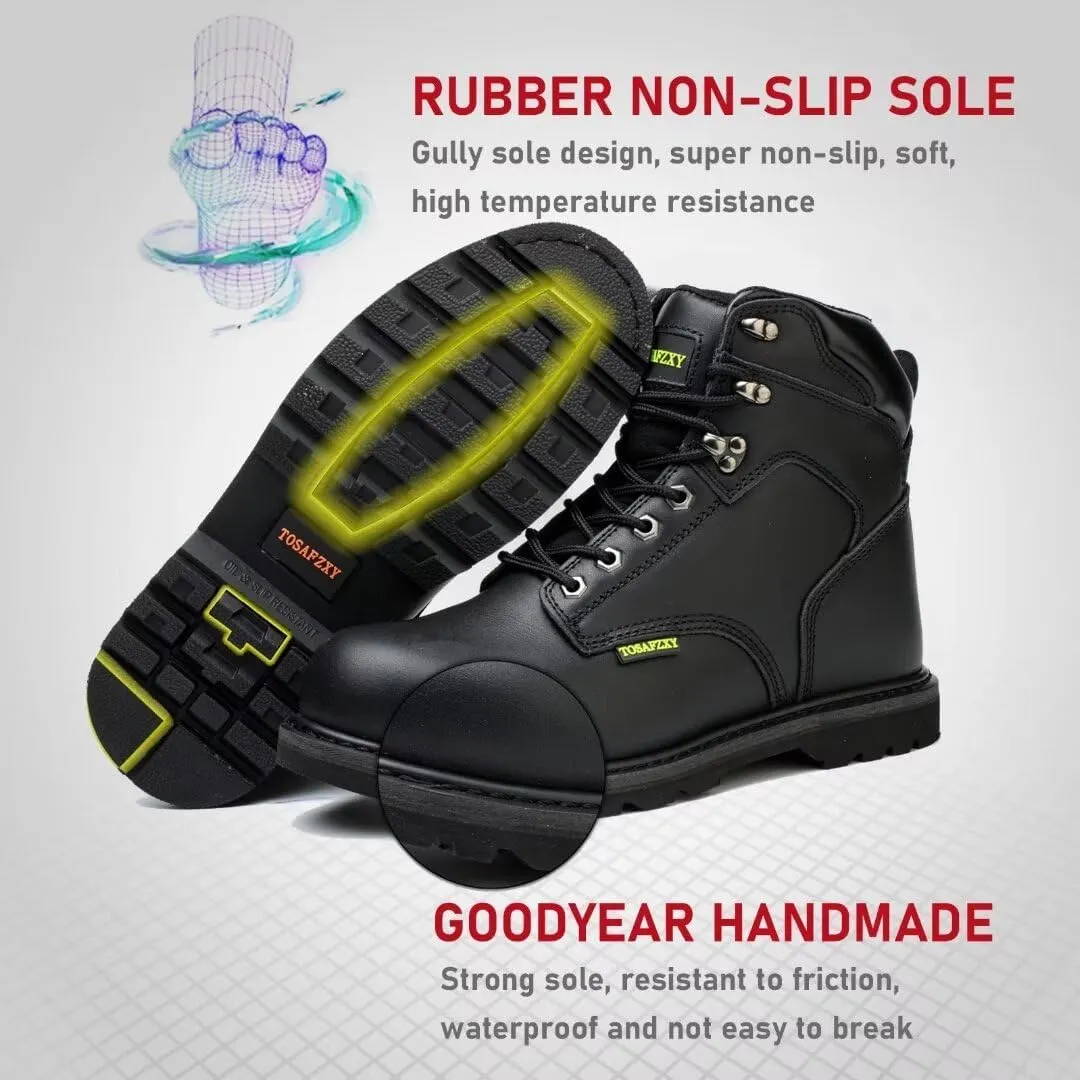 Work Safety Boots for Men Durable Crazy-Horse Leather Indestructible Steel Toe Waterproof and Non-Slip Better Warmth Men Work Shoes