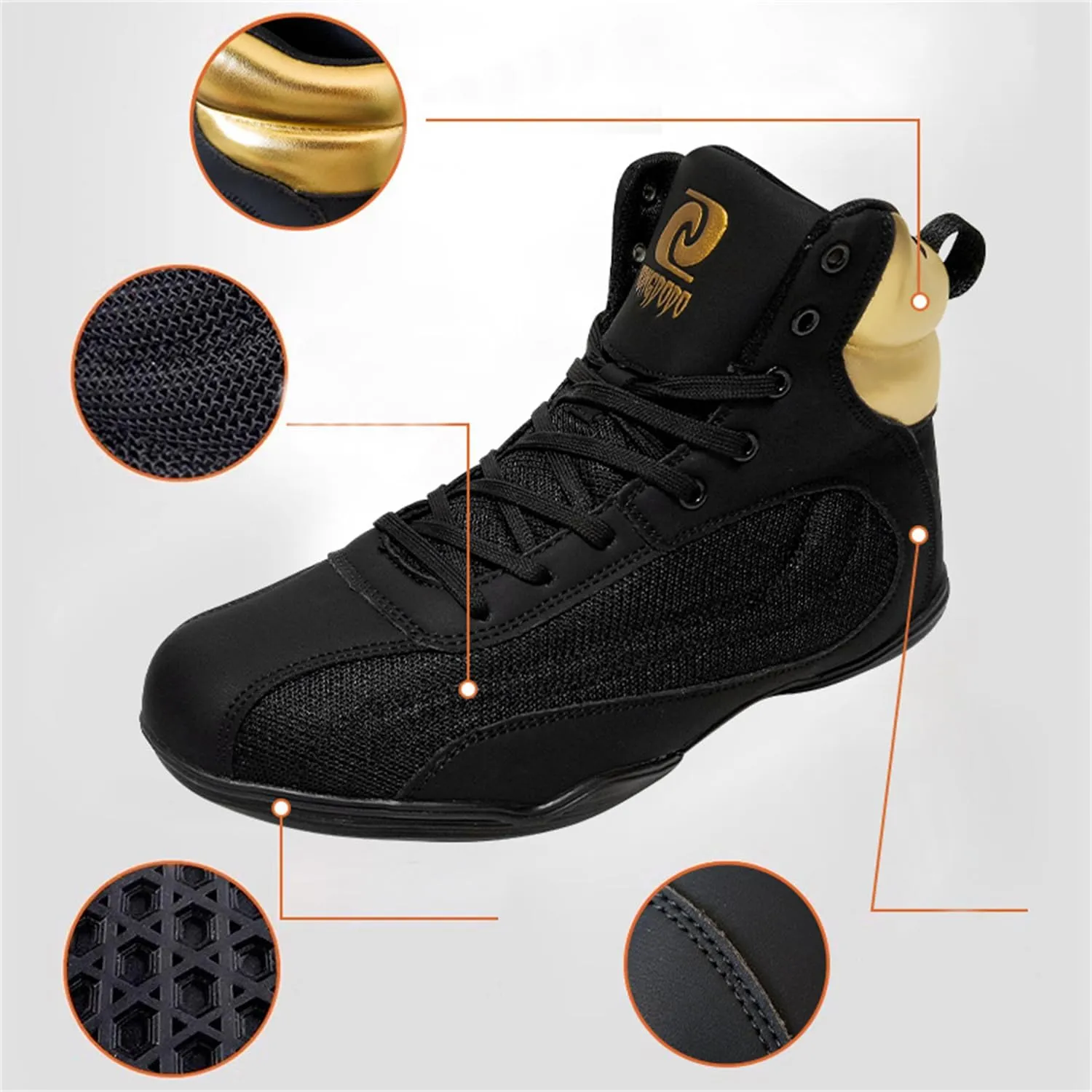 Wrestling Footwear, Pro Boxing Shoes for Men, Breathable MMA Footwear Anti-Slip Durable Sole