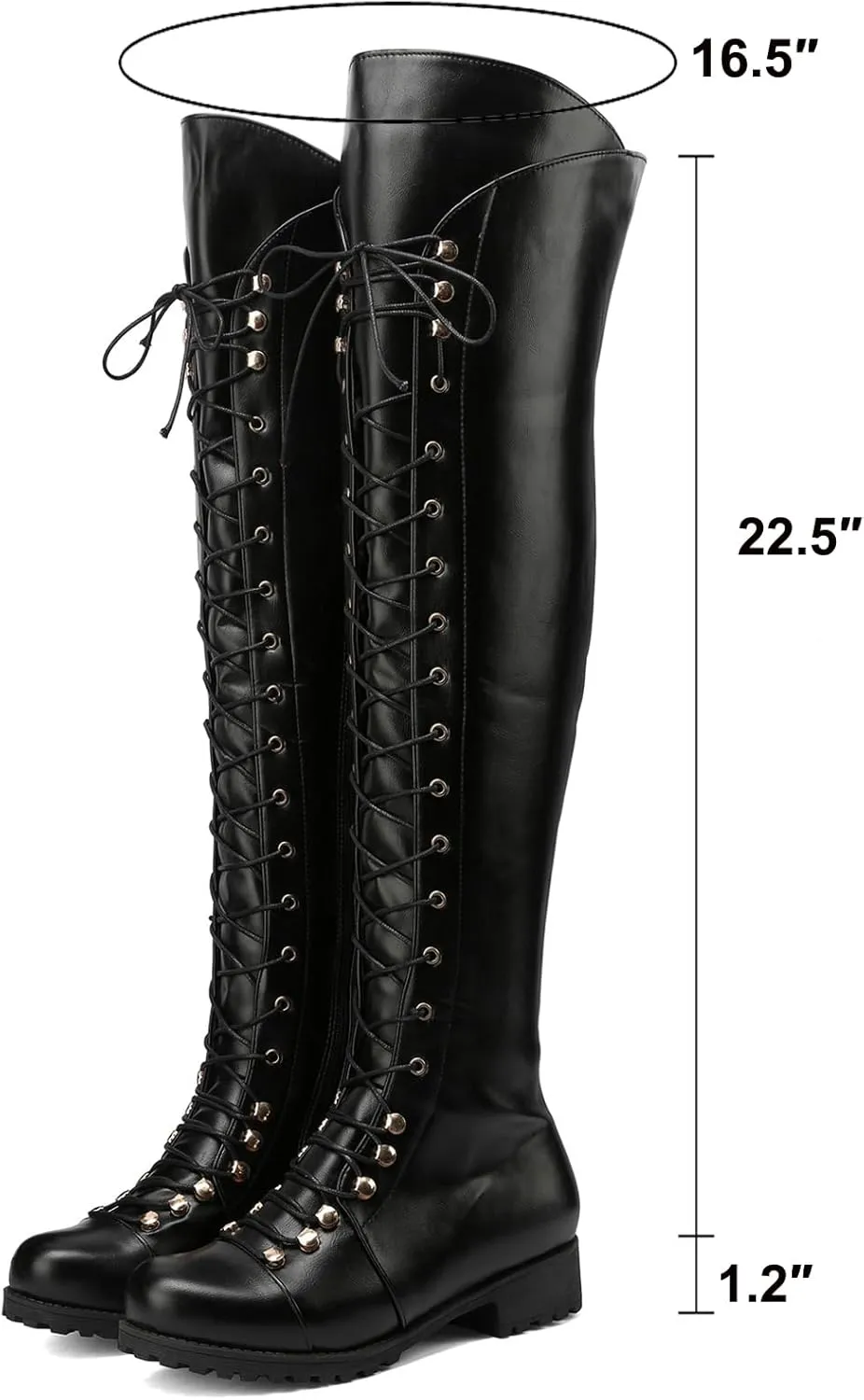 WUIWUIYU Women's Knee-High Boots Combat Riding Over Knee High Boots Lace Up Motorcycle Boots with Inside Zipper