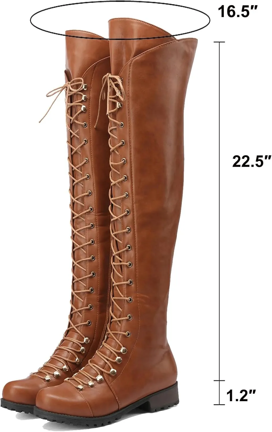 WUIWUIYU Women's Knee-High Boots Combat Riding Over Knee High Boots Lace Up Motorcycle Boots with Inside Zipper