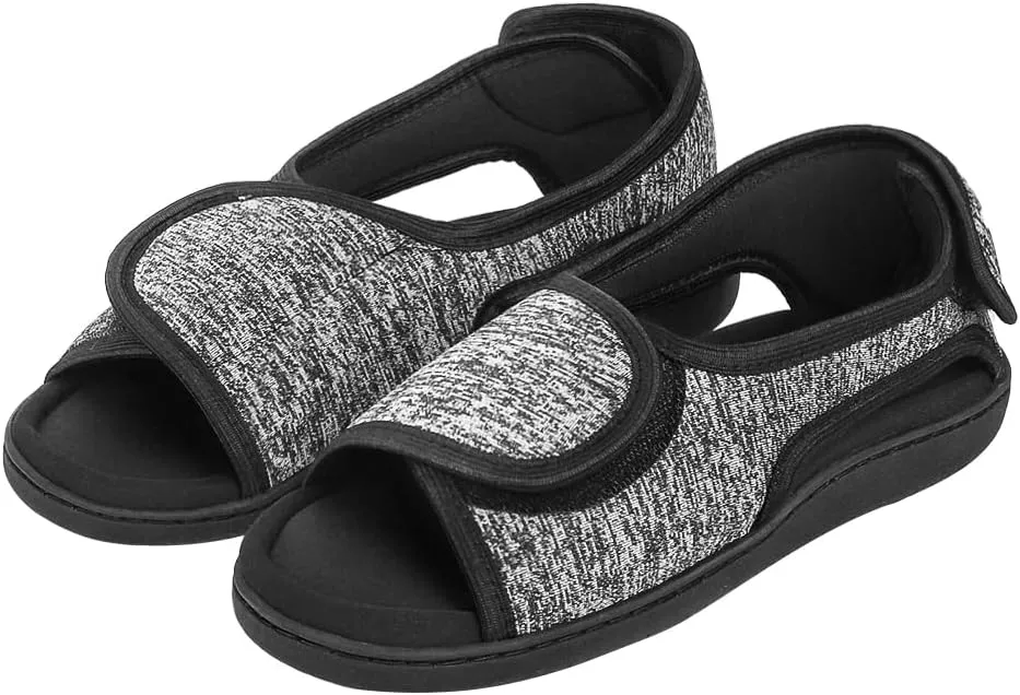 XGOPTS Men’s Open Toe Breathable Diabetic Sandals Extra Wide Width Adjustable Edema Shoes for Swollen Feet Elderly Summer Soft Memory Foam Surgical Shoes Orthopedic Footwear