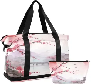 xigua Gym Bag Asian Landscape Pink Travel Duffel Bag - Sports Gym Bag with Dry Wet Pocket Cosmetic bag & Shoes Compartment for Women and Men