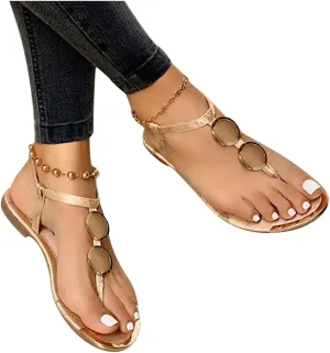 Yanzhenglip Ankle Strap Sandals for Women, Dressy Thong Sandals Women's Clip Toe Ankle Flats Sandals Summer Casual Gladiator Sandals Dressy Womens Walking Sandals