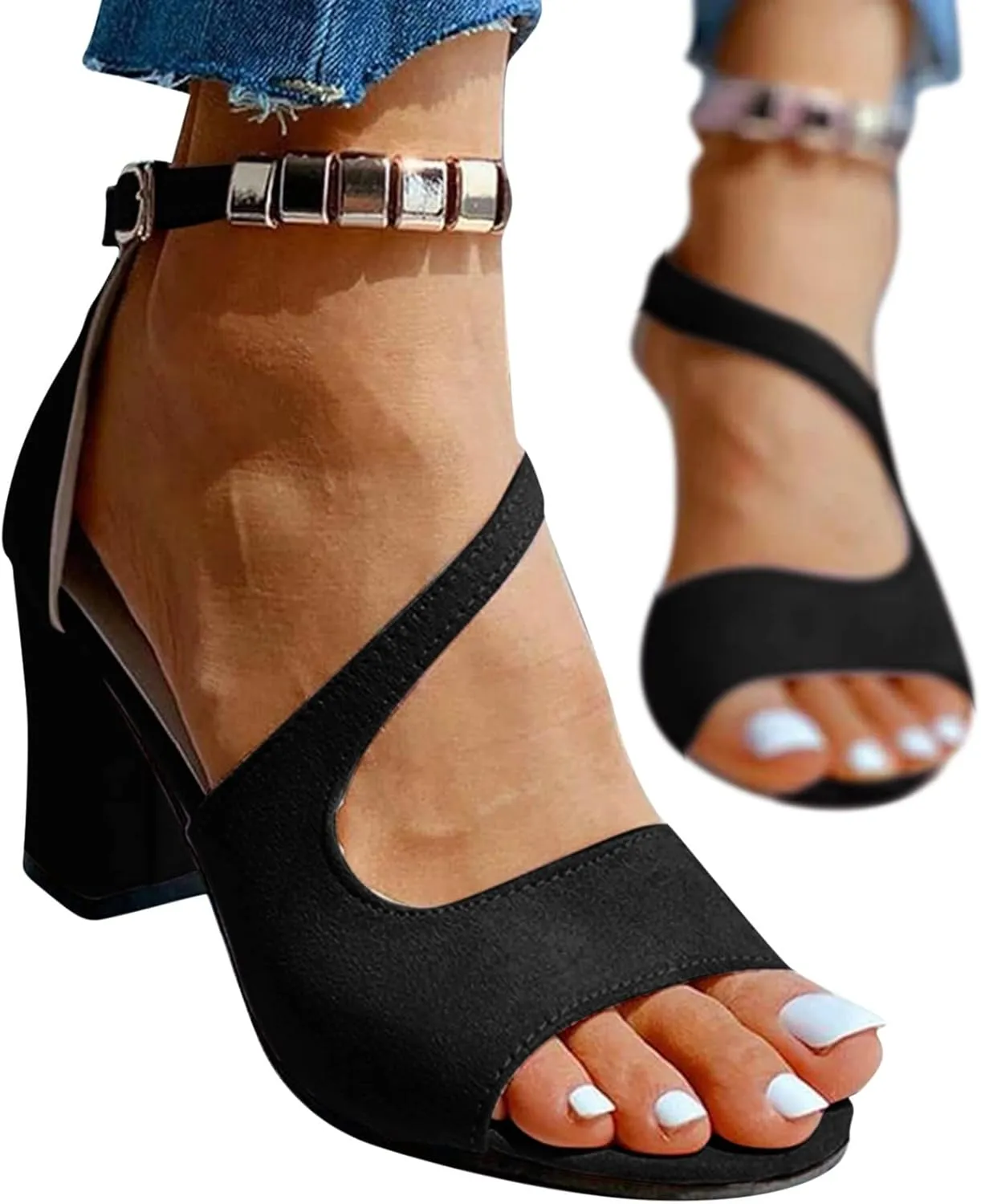 Yanzhenglip Sandals Women Fashion Heels, Women'S Sexy High Heel Sandals Open Toe Pointed Party Sandals, Summer Dressy Low Heel Sandals Hollowed Out Comfortable