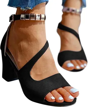 Yanzhenglip Sandals Women Fashion Heels, Women'S Sexy High Heel Sandals Open Toe Pointed Party Sandals, Summer Dressy Low Heel Sandals Hollowed Out Comfortable
