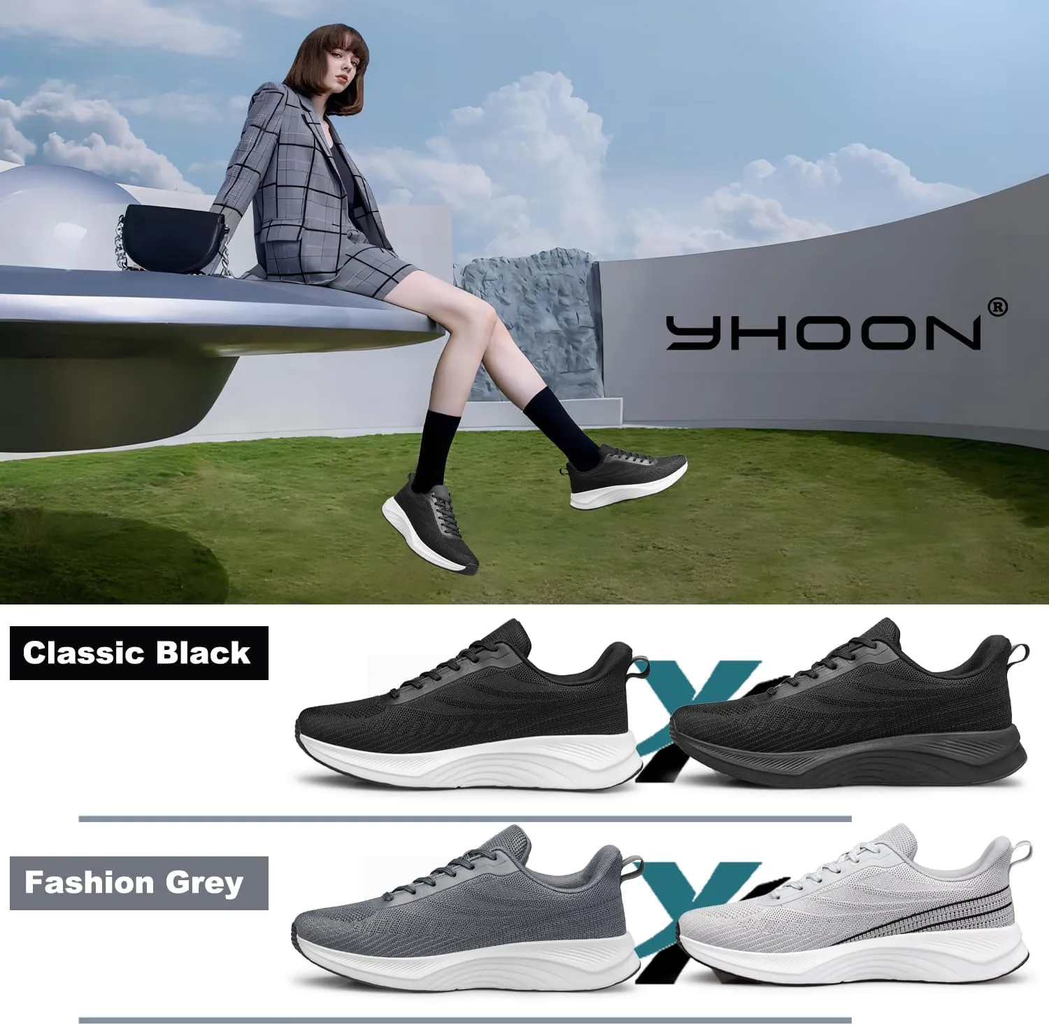 YHOON Walking Shoes Women Comfort Running Tennis Athletic Gym Workout Cross Training Slip on Sneakers