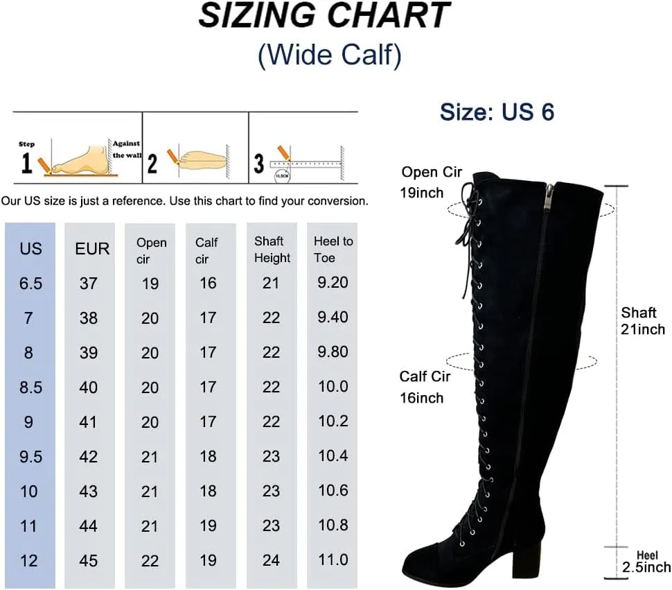 YING LAN Women's Over The Knee Low Heel Lace Up Tall Boots