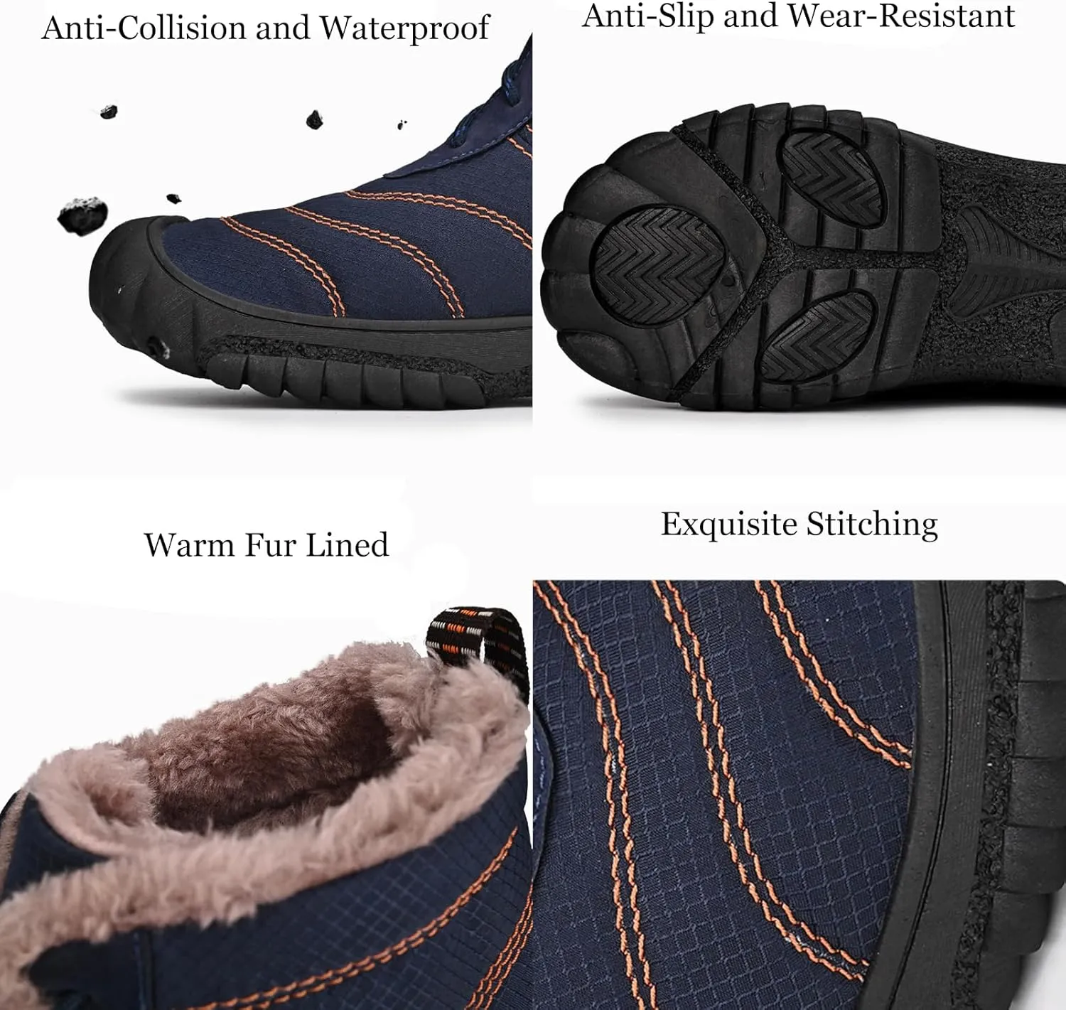 Zeberfi Men's Warm Fur Lined Snow Boots Winter Casual Trekking Anti-Slip Waterproof Backpacking Boots Lightweight Outdoor Hiking Canvas Ankle Boot