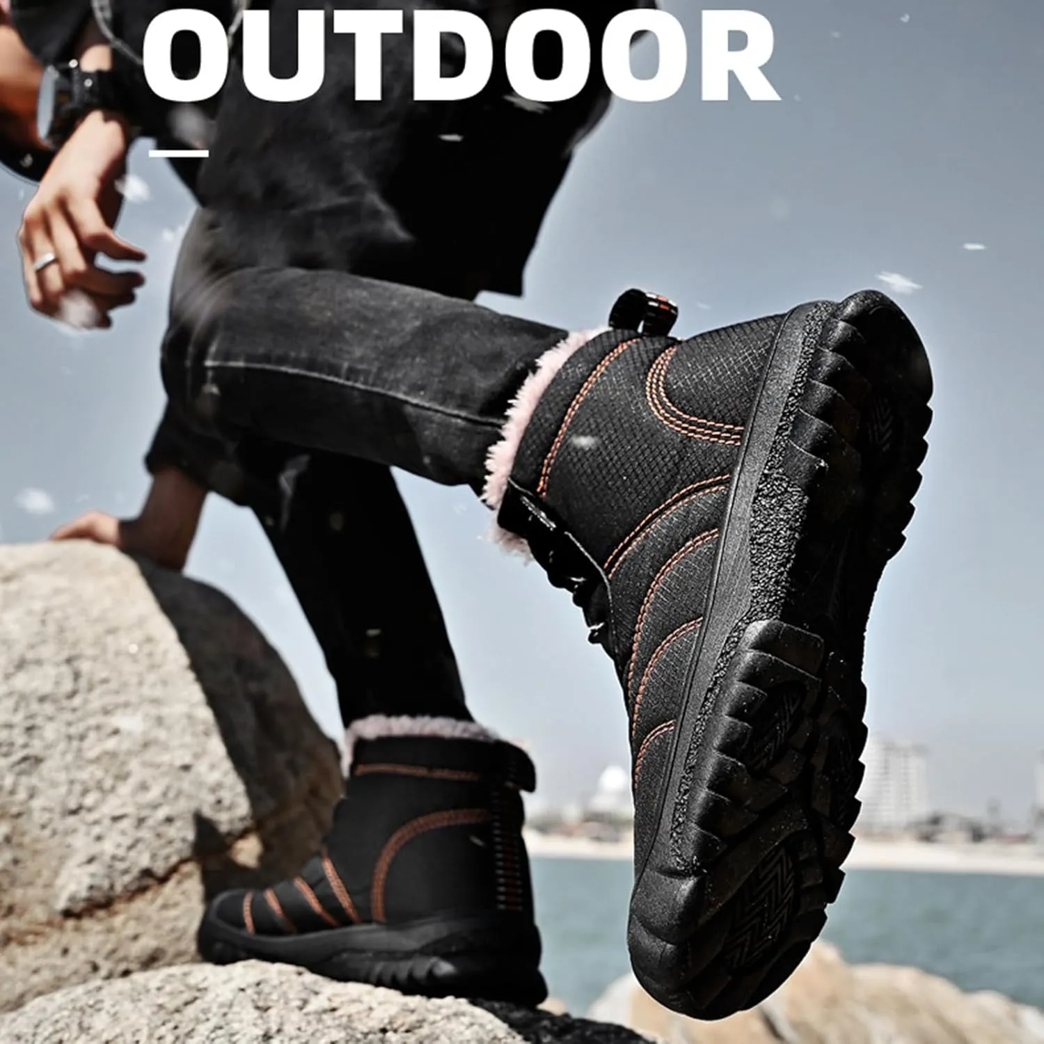 Zeberfi Men's Warm Fur Lined Snow Boots Winter Casual Trekking Anti-Slip Waterproof Backpacking Boots Lightweight Outdoor Hiking Canvas Ankle Boot