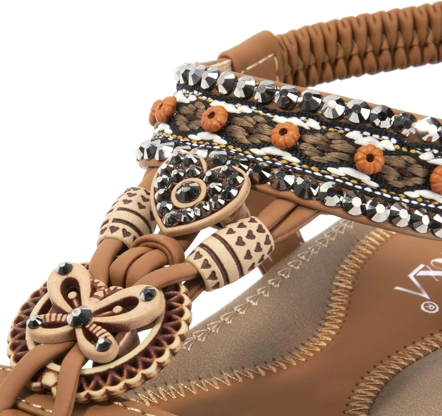 Zelaprox Women's Sandals Jeweled Crystal Summer Comfortable Slip-on Flat Sandals Open Toe Ankle Elastic Strap Beach Shoes Sandals Flops Dressy Sandals