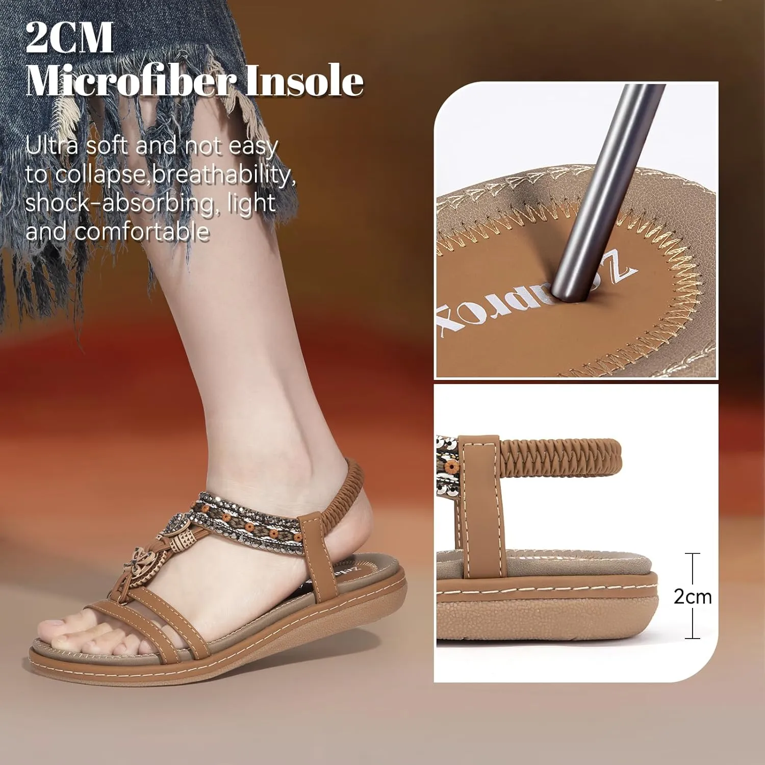 Zelaprox Women's Sandals Jeweled Crystal Summer Comfortable Slip-on Flat Sandals Open Toe Ankle Elastic Strap Beach Shoes Sandals Flops Dressy Sandals