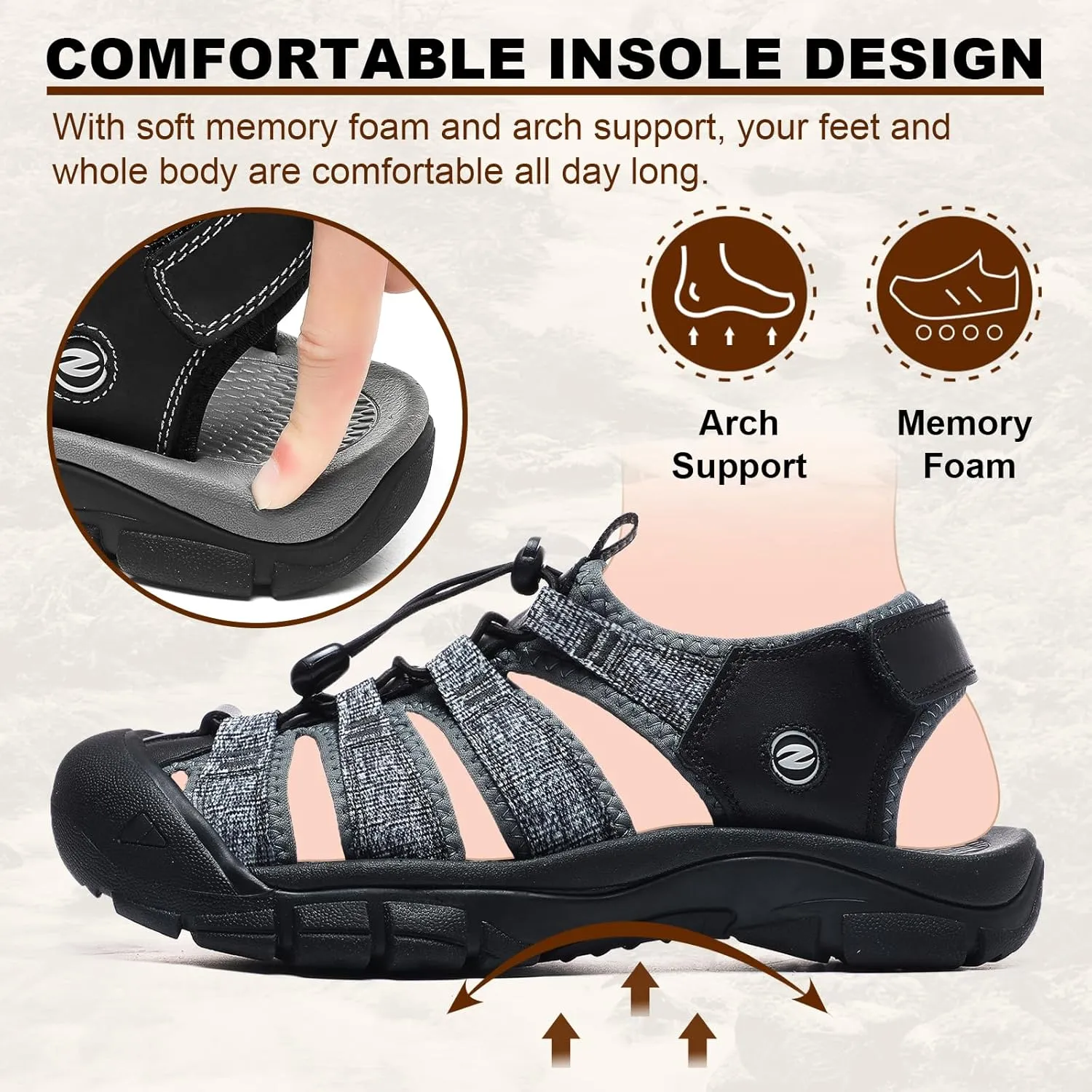 ziitop Mens Hiking Sandals Closed Toe Athletic Sport Sandals Leather Athletic Lightweight Trail Walking Casual Water Shoes