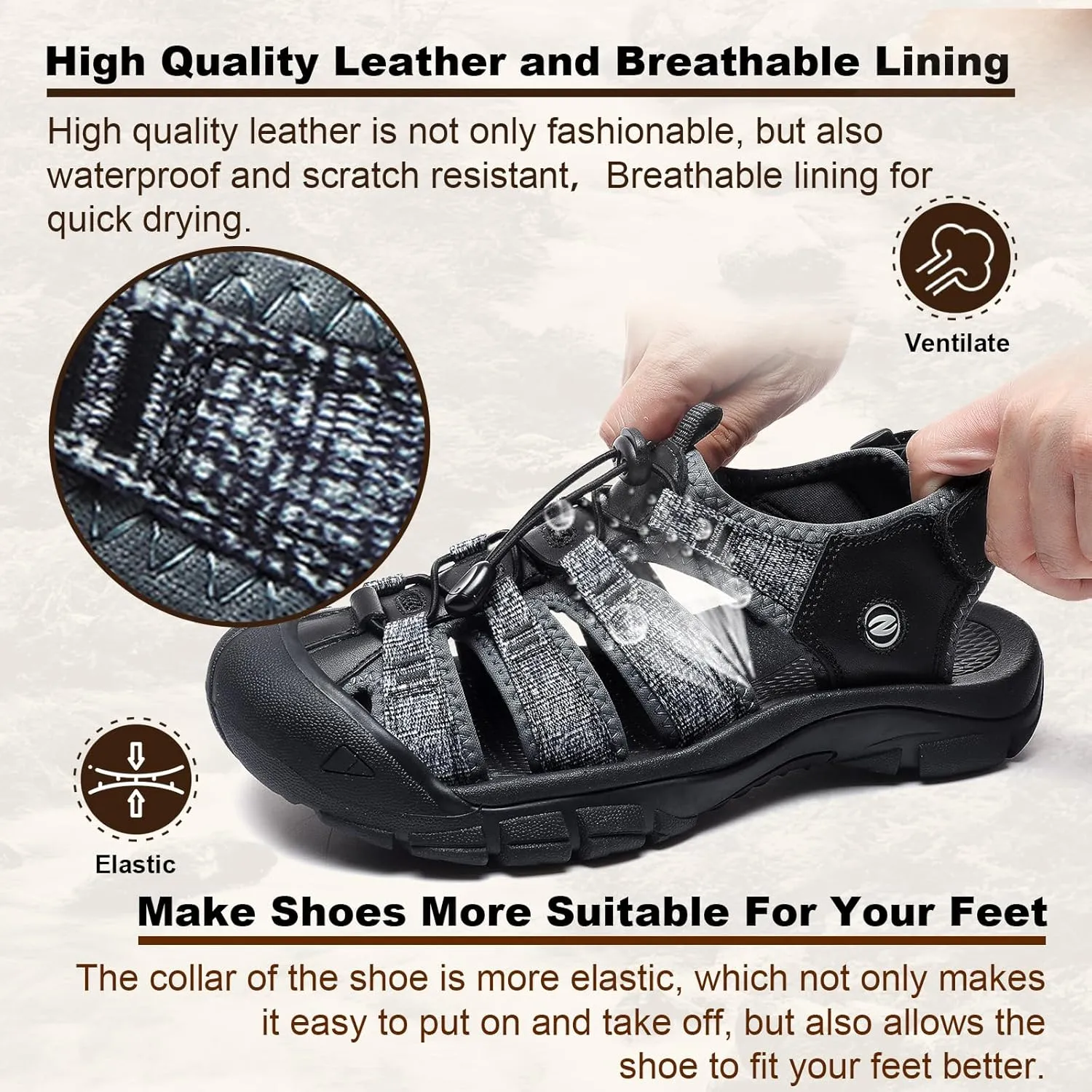 ziitop Mens Hiking Sandals Closed Toe Athletic Sport Sandals Leather Athletic Lightweight Trail Walking Casual Water Shoes