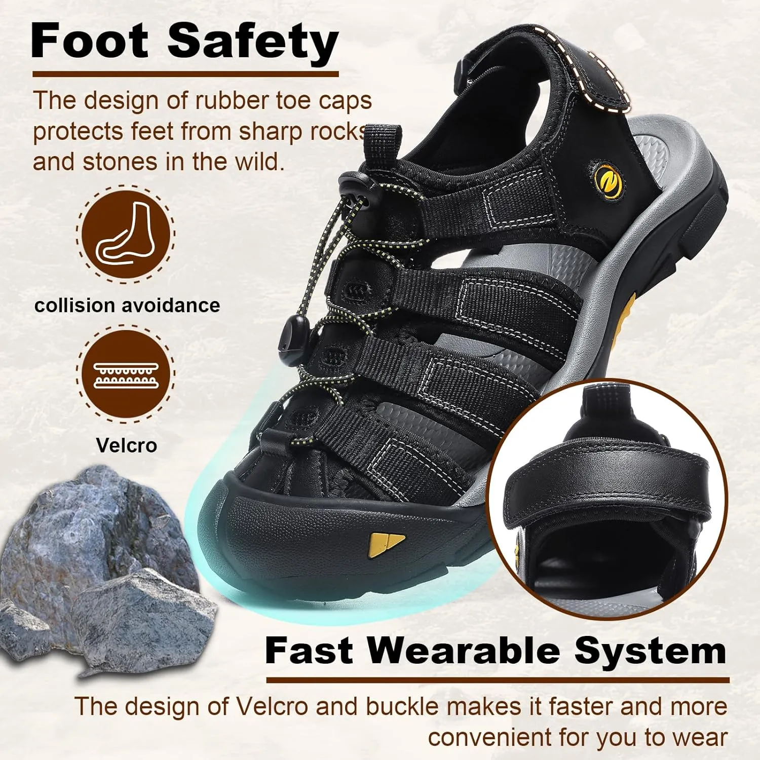 ziitop Mens Hiking Sandals Closed Toe Athletic Sport Sandals Leather Athletic Lightweight Trail Walking Casual Water Shoes