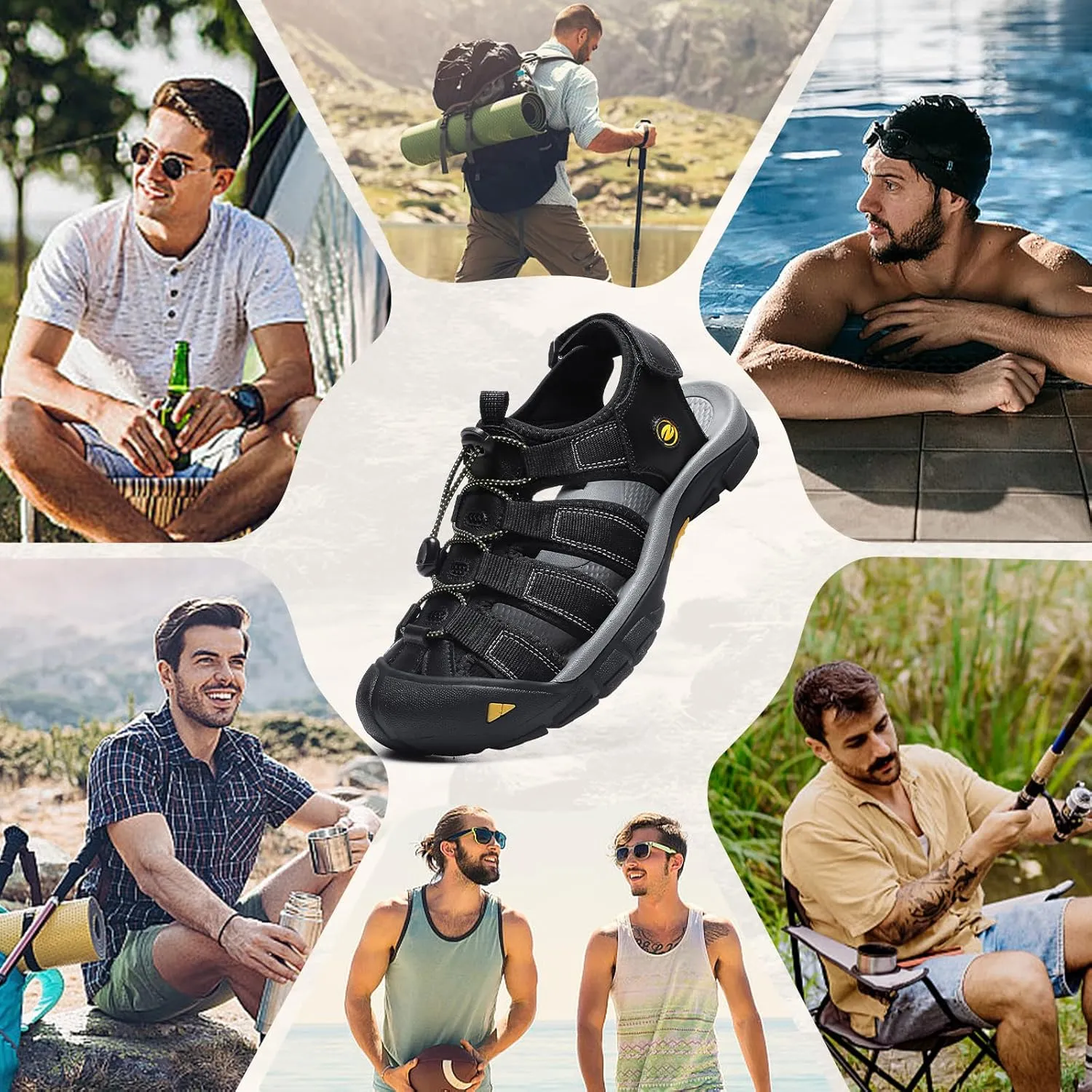 ziitop Mens Hiking Sandals Closed Toe Athletic Sport Sandals Leather Athletic Lightweight Trail Walking Casual Water Shoes
