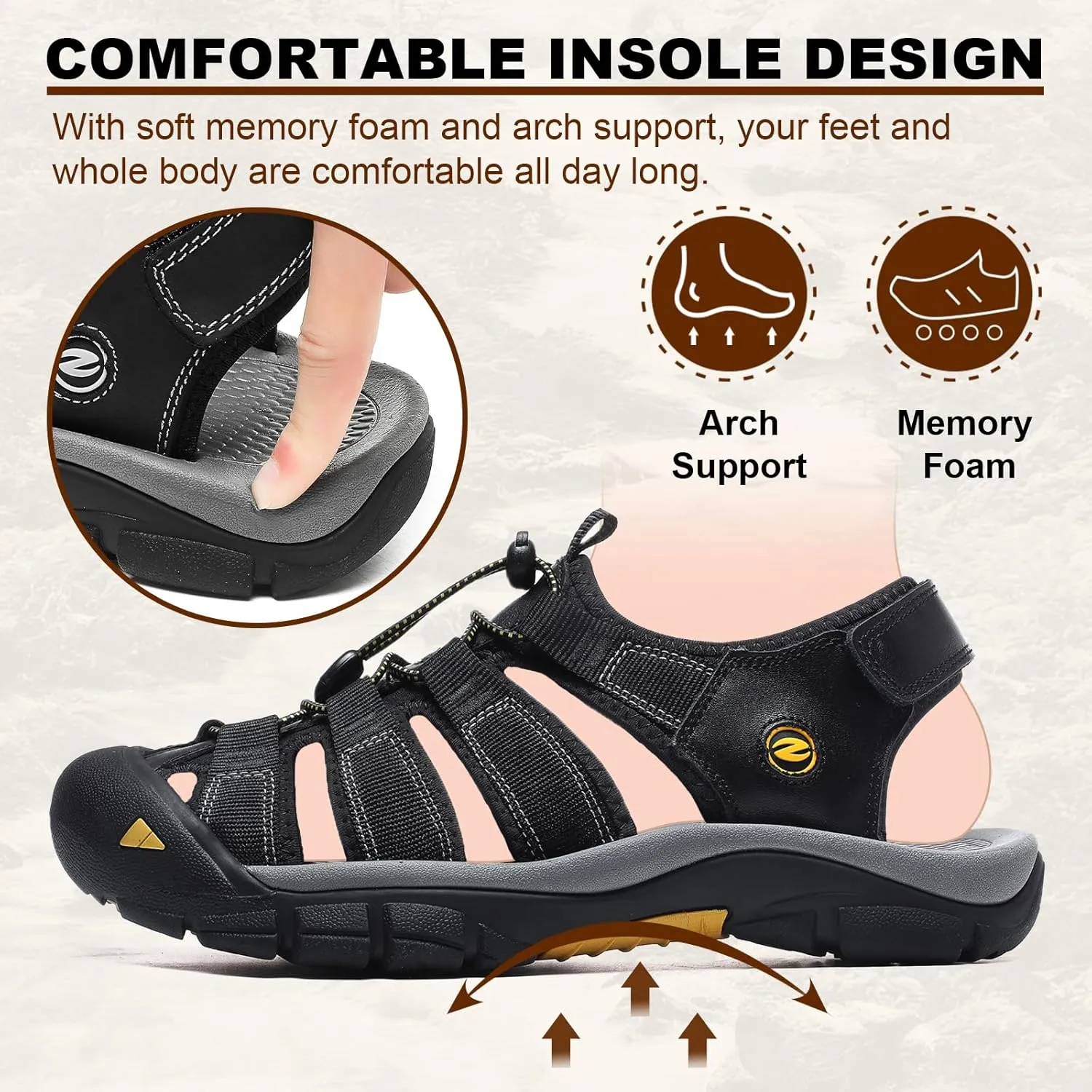 ziitop Mens Hiking Sandals Closed Toe Athletic Sport Sandals Leather Athletic Lightweight Trail Walking Casual Water Shoes