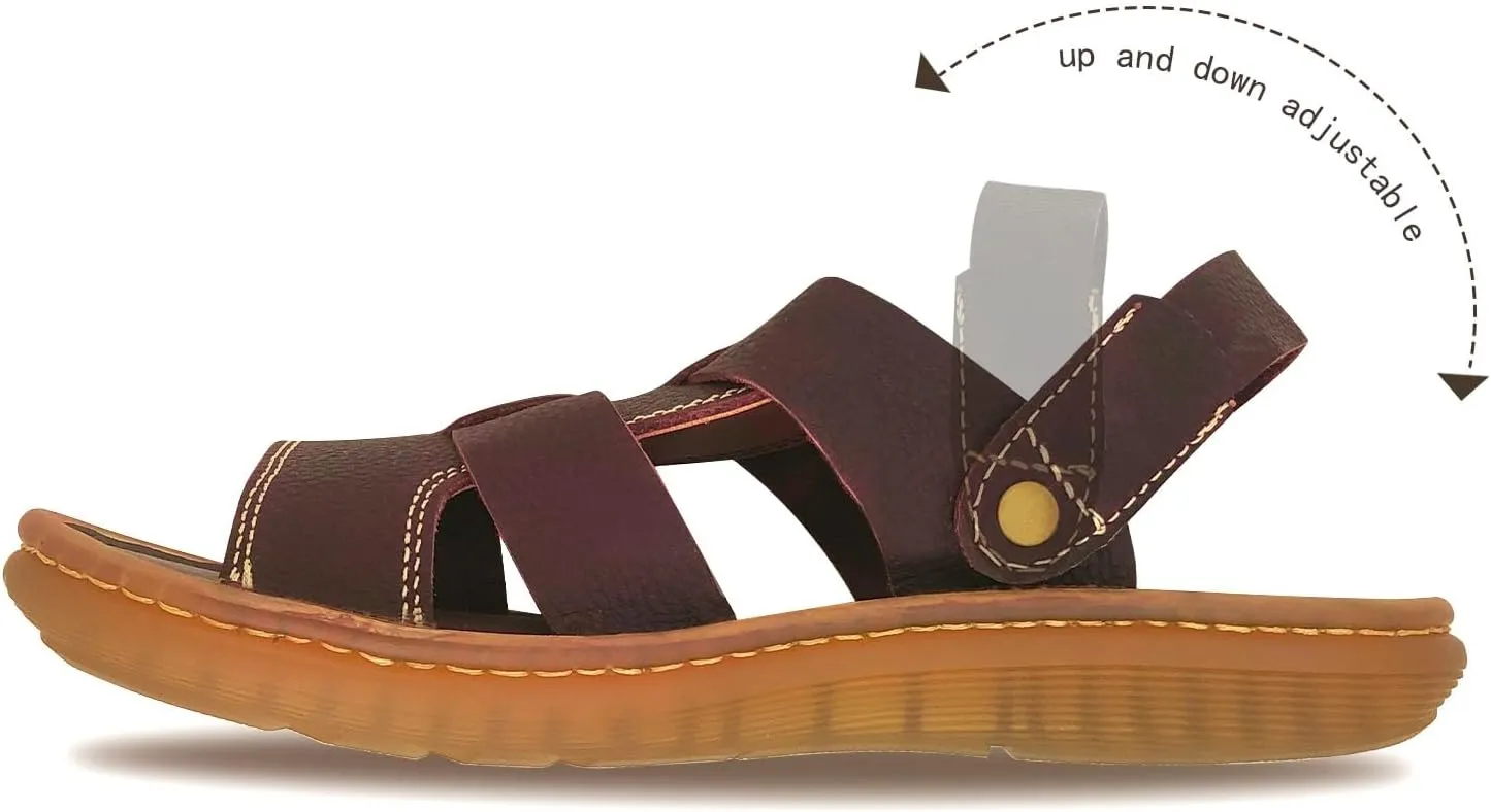 ZLUXURQ Mens soft leather hiking outdoor sandals-Luxury Casual Beach Sandals