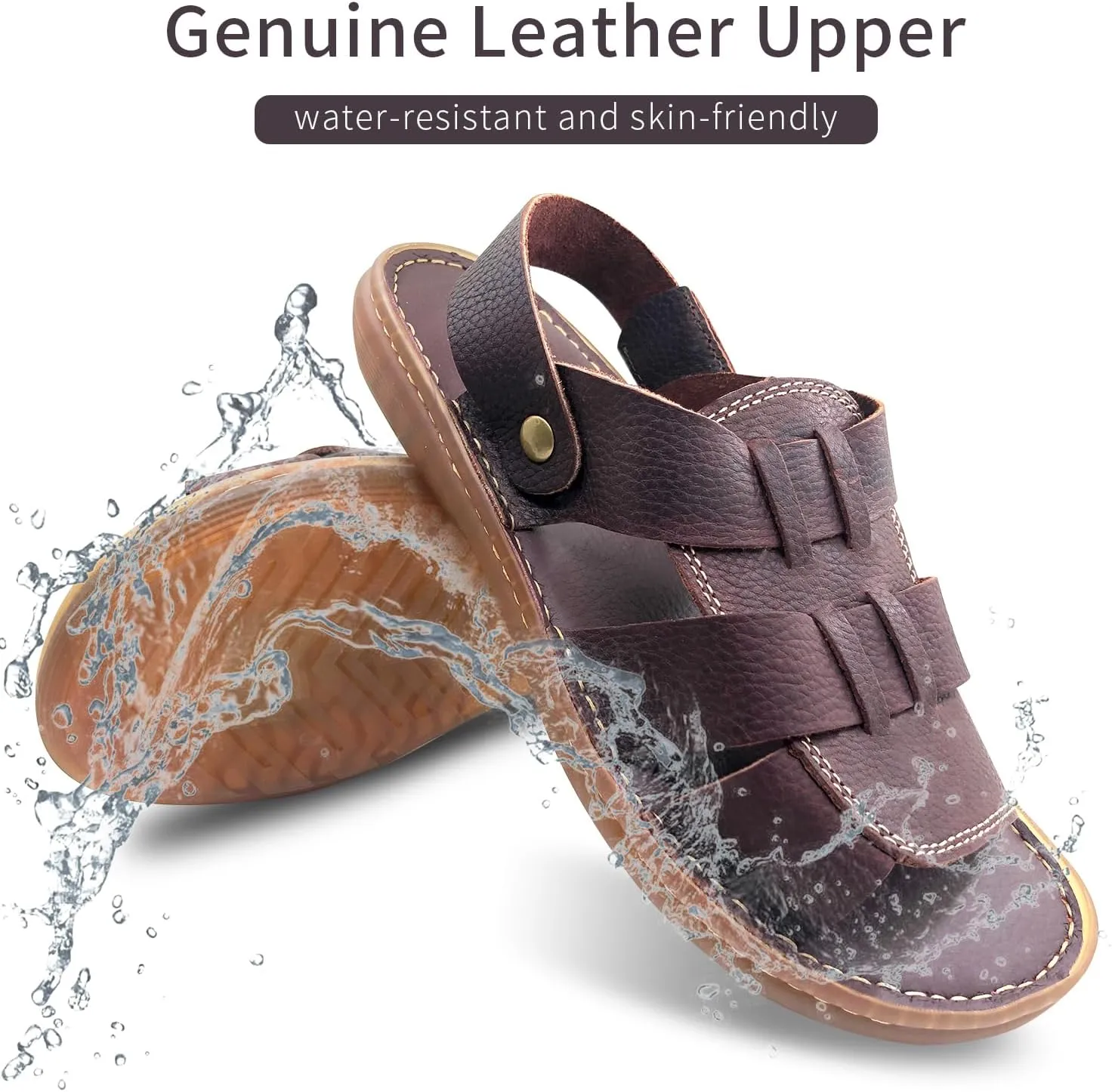 ZLUXURQ Mens soft leather hiking outdoor sandals-Luxury Casual Beach Sandals