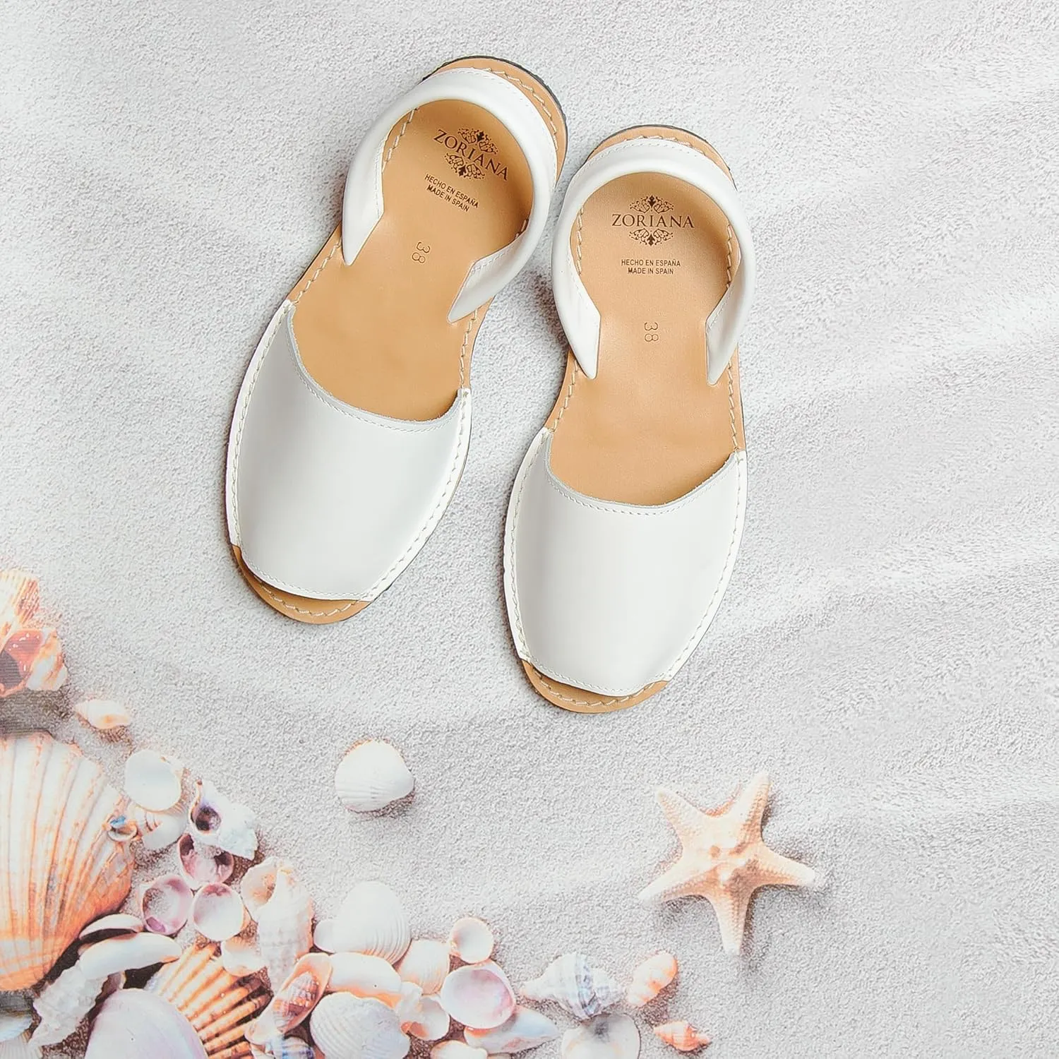 ZORIANA® Sandals for Women Handmade Leather, Dressy, Comfortable Sling Back Shoes Flat - Fashion Exclusively Made in Spain - Avarca Summer Trending Slingback Shoes 2023, 100% Spanish Genuine Leather