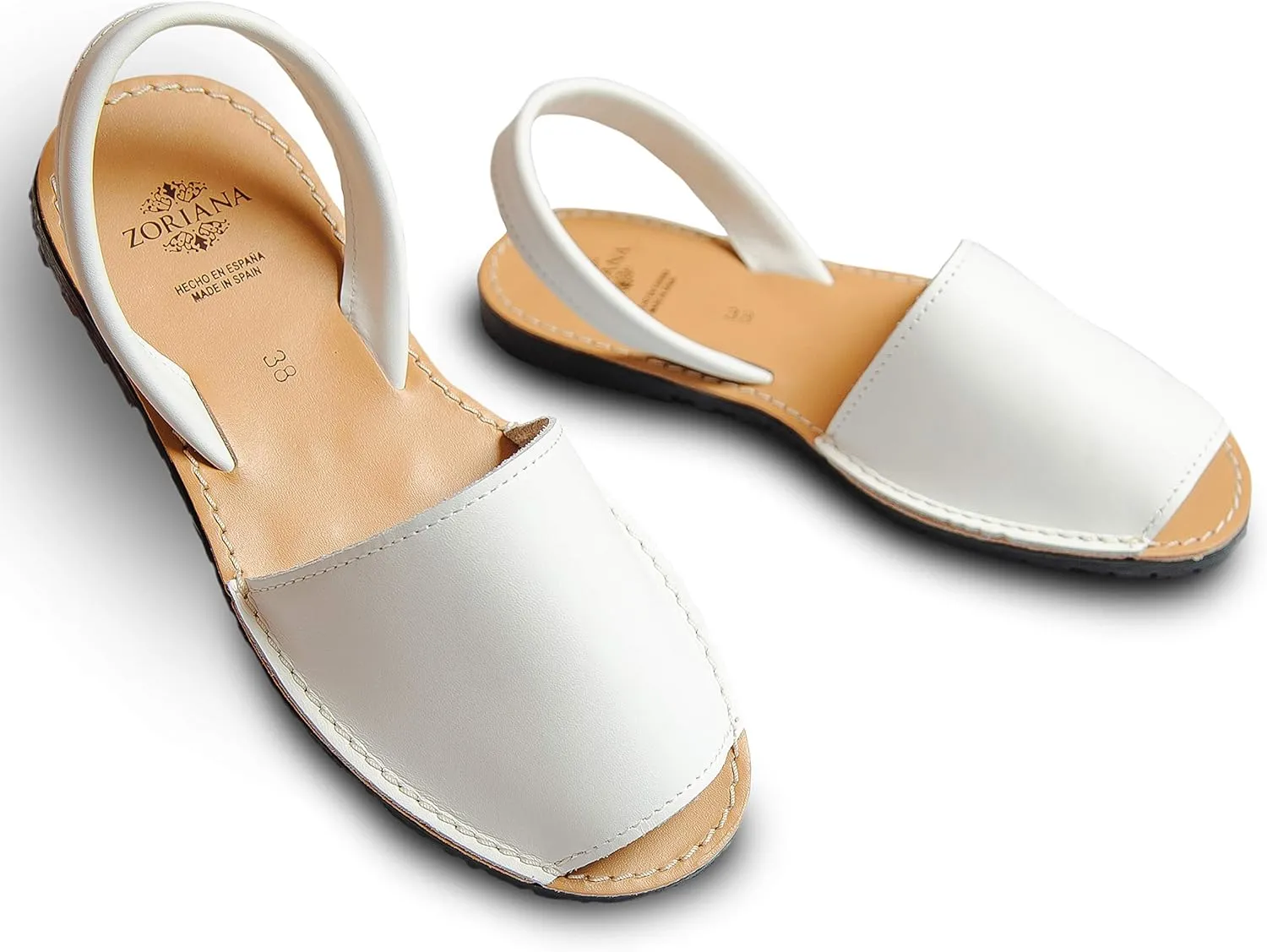ZORIANA® Sandals for Women Handmade Leather, Dressy, Comfortable Sling Back Shoes Flat - Fashion Exclusively Made in Spain - Avarca Summer Trending Slingback Shoes 2023, 100% Spanish Genuine Leather