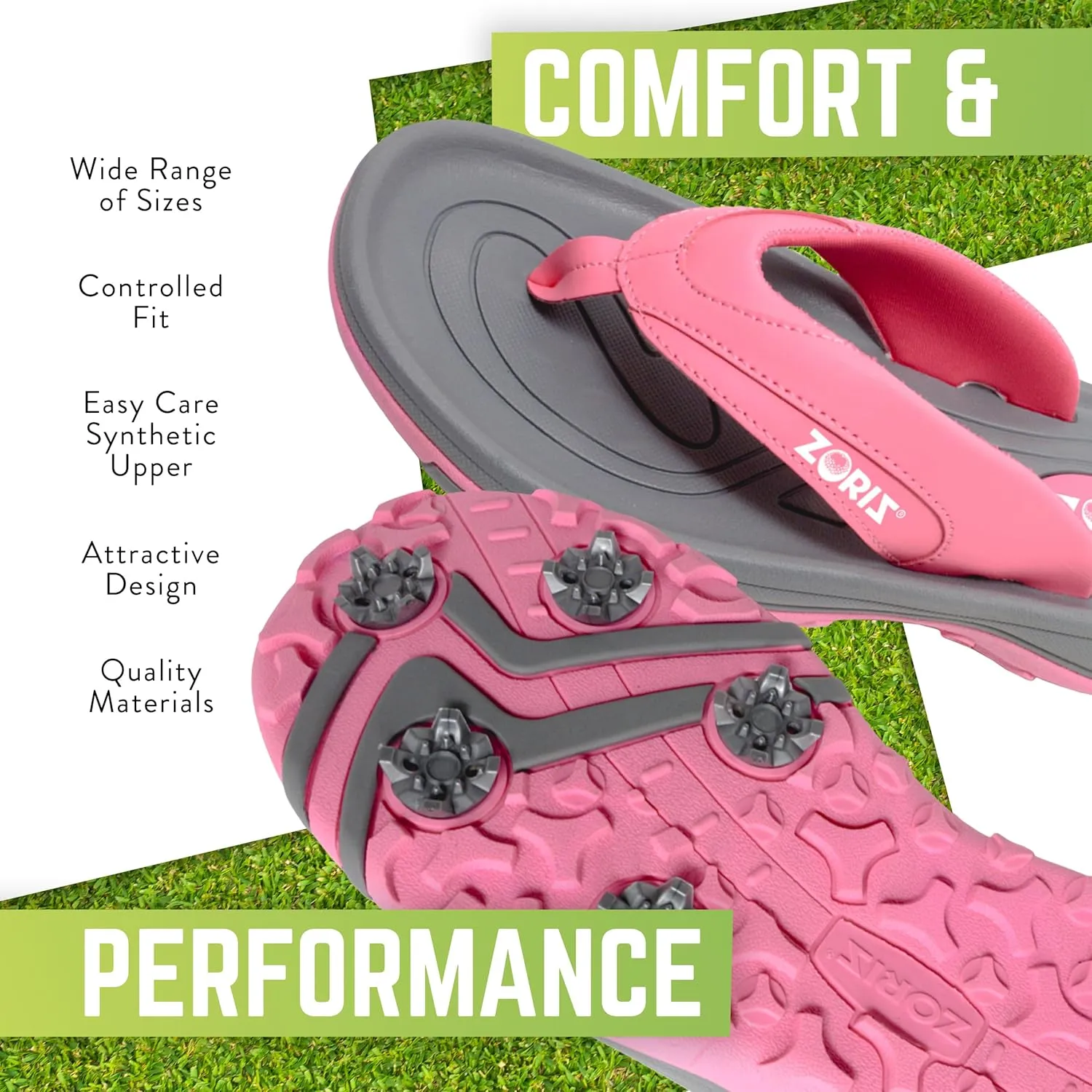 ZORIZ Next-GEN Golf Sandals for Women and Men, Golf Thong Flip Flops With Removable Soft Spikes, Golf Footwear With Deeper Heel Cup and Higher Sidewalls