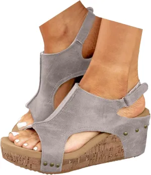 ZSpzx Womens Comfy Wedge Orthopedic Sandals Summer Platform Cork Wedges Women's Buckle Ankle Strap Sandal Comfortable Strappy Casual Ladies Shoes Sandalias Ortopédicas Para Mujer