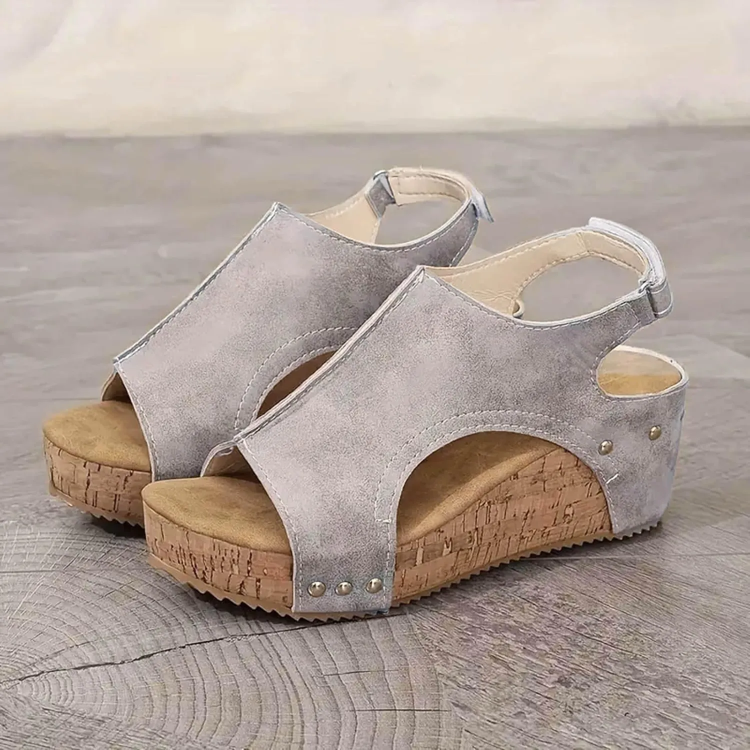 ZSpzx Womens Comfy Wedge Orthopedic Sandals Summer Platform Cork Wedges Women's Buckle Ankle Strap Sandal Comfortable Strappy Casual Ladies Shoes Sandalias Ortopédicas Para Mujer