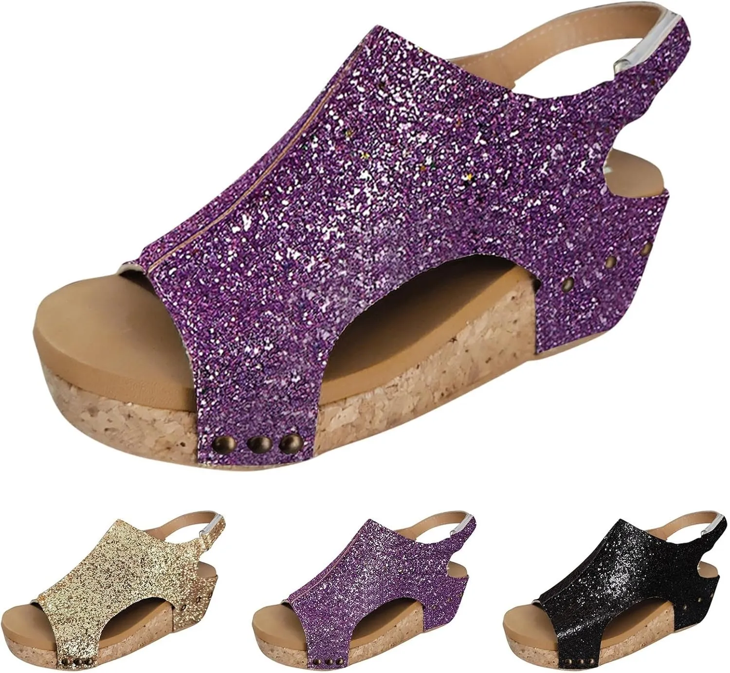 ZSpzx Womens Comfy Wedge Orthopedic Sandals Summer Platform Cork Wedges Women's Wedge Sandals Buckle Ankle Strap Ladies Sandals Wedge Comfortable Strappy Sandals Orthopedic Sandals Casual Shoes