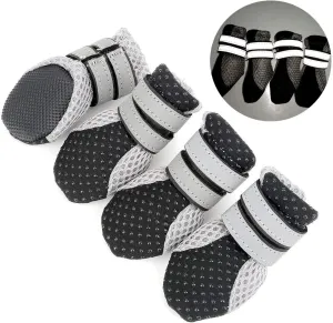 Zunea Dog Boots for Hot Pavement Summer Breathable Soft Mesh Paw Protectors Puppy Small Dog Shoes with Adjustable Safe Reflective Strap and Rugged Anti-Slip Sole for Hiking Running Black Mini L