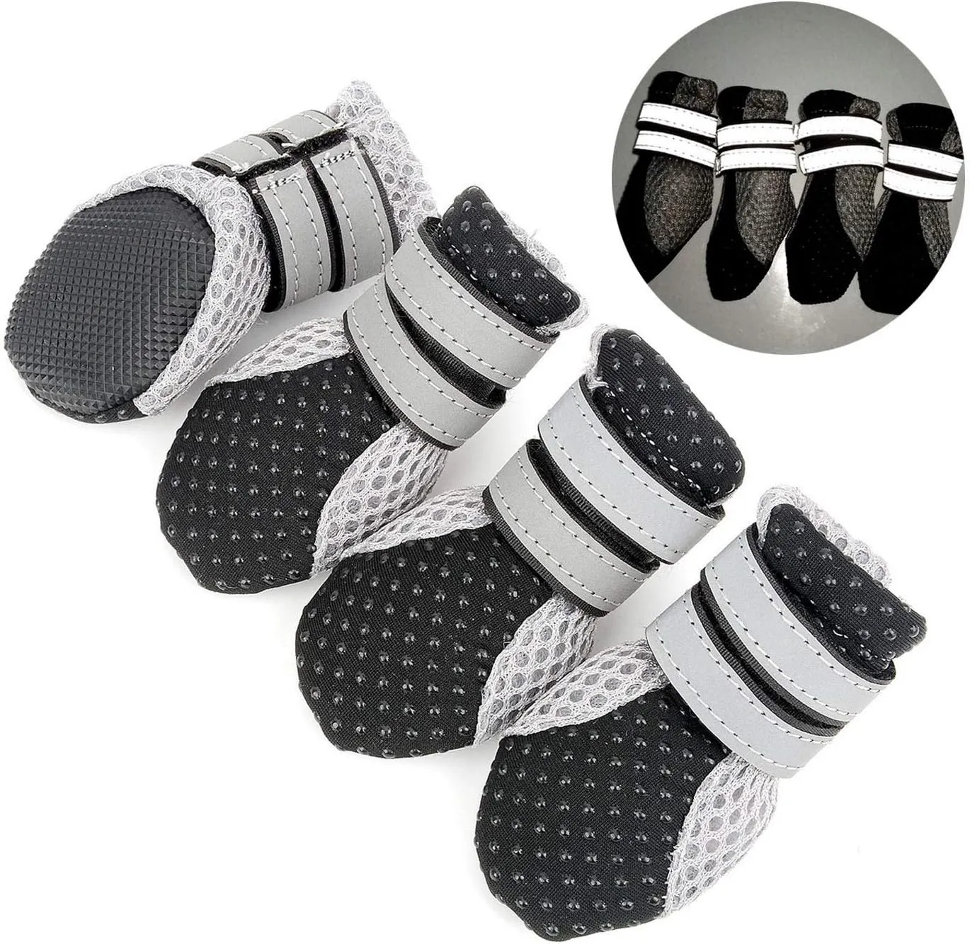 Zunea Dog Boots for Hot Pavement Summer Breathable Soft Mesh Paw Protectors Puppy Small Dog Shoes with Adjustable Safe Reflective Strap and Rugged Anti-Slip Sole for Hiking Running Black Mini L
