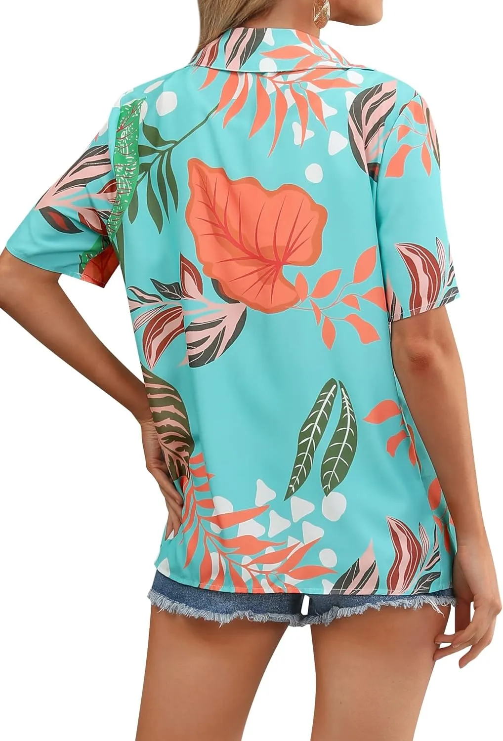 ZXZY Women Summer Hawaii Shirts Soft Cool Floral Tropic Print Short Sleeve Button Up Tops T-Shirt