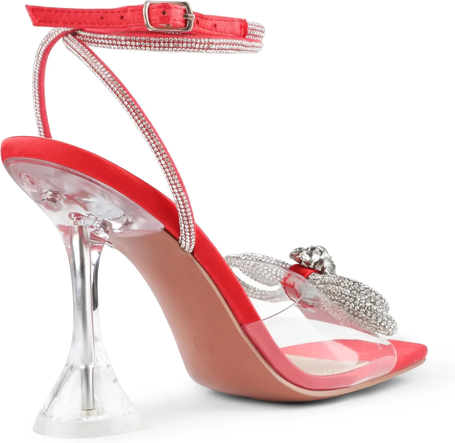 Zzheels Double Bowknots Crystal Sandals Clear Slingback Heels Square Toe Shoes for Party Wedding